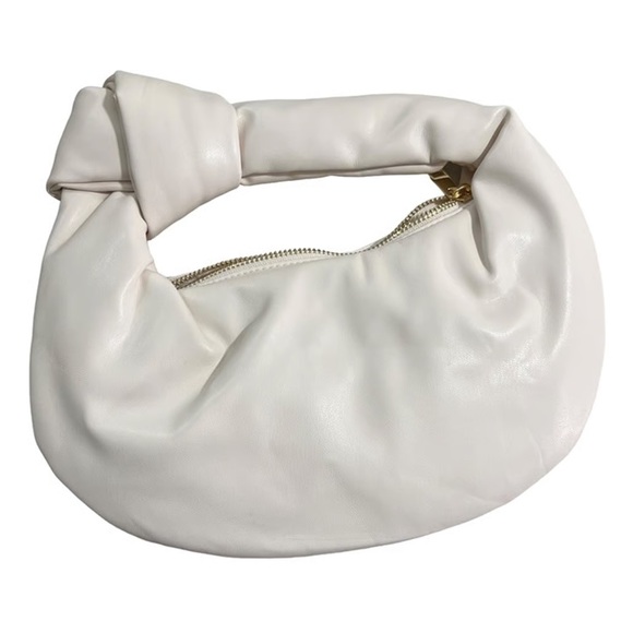 Melie Bianco Alexandra Cream Vegan Knotted Top Handle Bag Small Off-White Purse - Picture 1 of 4